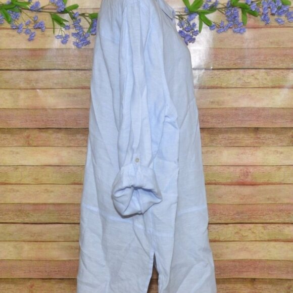Tahari Womens Blue 100% Linen Button Up Tunic Blouse Size 2X Casual Lagenlook - Picture 3 of 13